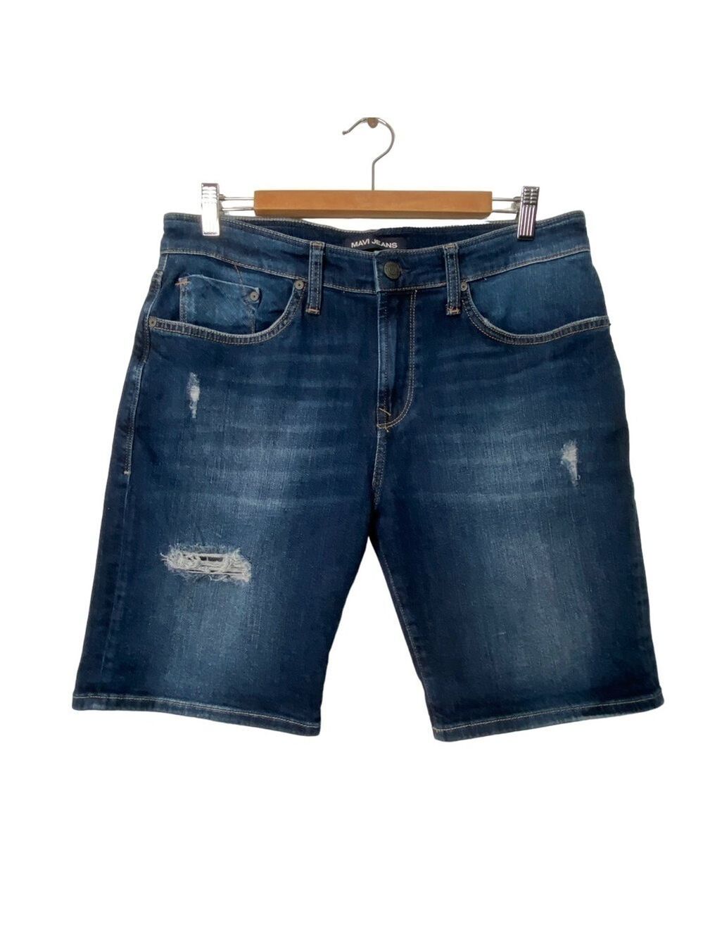 Mavi men’s denim shorts distressed cut off blue jeans 98% coton 2% elast size 31